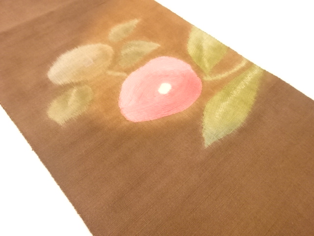 JAPANESE KIMONO / TSUMUGI ABSTRACT CAMELLIA PATTERN WEAVING NAGOYA OBI